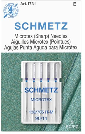SCHMETZ Microtex Sharp Nähmaschinennadeln, Quilt- und Steppnähzubehör, Größe 90/14, 5-Nadel-Karte, 1 Stück