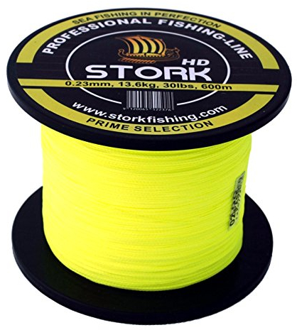 Stork HD, 4-Fach geflochtene Angelschnur 600m (Fluo Gelb, 30 lbs / 13.6 kg / 0.23 mm)