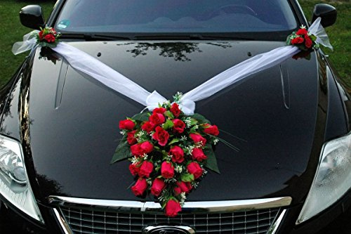 Spitze STRAUß Auto Schmuck Braut Paar Rose Deko Dekoration Autoschmuck Hochzeit Car Auto Wedding Deko PKW (Pink)