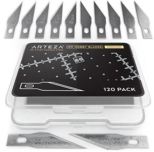 120 lames pour cutter de précision Arteza, Lame cutter acier japonais SK-5, Compatible x acto, Pour scalpel modélisme, scrapbooking, art, kirigami, sculpture, bricolage, 11 Hobby Blades