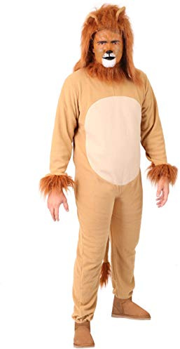 I LOVE FANCY DRESS Löwen-Kostüm für Erwachsene, brauner Löwen-Overall mit Schwanz und separater Kapuze, Weltbuchtag, Halloween, TV- und Filmfiguren, Größe XXL