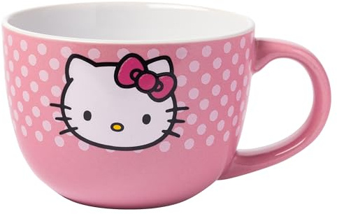 Silver Buffalo Sanrio's Hello Kitty Suppentasse mit Gesicht und Punkten, Keramik, 680 ml