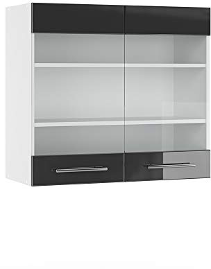 Vicco Küchenglasschrank Fame-Line, Anthrazit Hochglanz, 80 cm | MDF-Front · Soft-Close · Tiefe – 34,1 cm · Metallgriffe · ✓ Alles im Blick