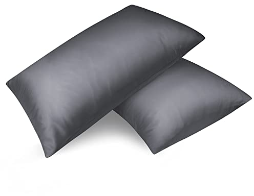 Fittia 2er-Set Satin Kissenbezug Premium Kopfkissenbezug Kissenhülle Haar- und Hautpflege Seidig mit Reißverschluss, Dunkelgrau, 40x80cm