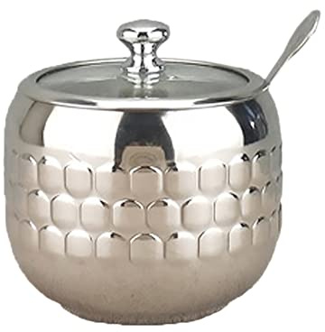 Walsey Bol à Sucre, Pot Sucre en Acier Inoxydable, Avec Couvercle Transparent, Sucriers Durable, Résistant aux Chutes, pour Contenir et du Sel, Cuisines