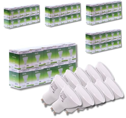 JANDEI - Packung mit 50 GU10 LED-Lampen 7W (50W äquivalent), Warmweiß 3000K, 650 Lumen, Energiesparlampen, nicht dimmbar, für Haus, Büro, Geschäft