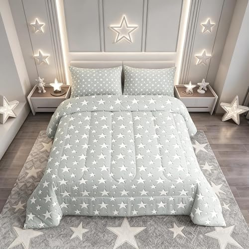 Loussiesd Juego de edredón de estrellas para niños Juego de ropa de cama galaxia espacio Edredón acolchado suave de plumón Tamaño doble