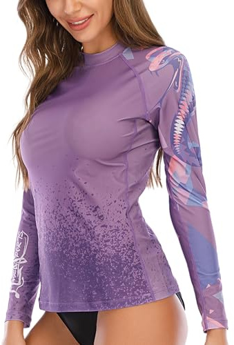 HUGE SPORTS Maillots Bain Rashguards Femme Longue T-Shirt Anti-UV UPF 50+ | Protection Solaire UV Tissu Élastique Respirant Séchage Rapide Léger pour Piscine Natation Surf Plongée Cyclisme Randonnée