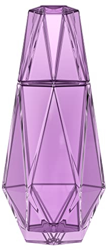 American Atelier 37 oz Modern Geometric Bedside Water Carafe Set – 2-Piece Glass Pitcher with Tumbler Lid for Nightstand, Office, Guest Room Use & Stylish Covered Drinkware (Purple)