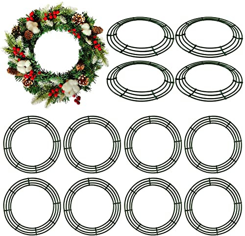 Thealyn 12 Pack 16'' Metal Wreath Frame Wire Wreath Rings for Christmas New Year Party Home Decor DIY (Green)