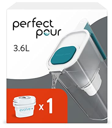 Aqua Optima Perfect Pour Jarra de Filtro de Agua y 1 Cartuchos de Filtro de Agua Evolve+ de 30 Días, Capacidad de 3,6 litros, Para la Reducción de Microplásticos, Cloro, Cal e Impurezas, Azul
