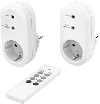 Hama Funksteckdosen mit Fernbedienung, 2er Set (mit Schalter, über Funkfernbedienung programmierbar mit Lernfunktion, Reichweite 30 m, Innenbereich, 3500 W) weiß