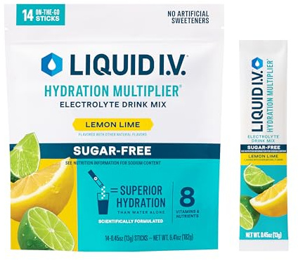 Liquid I.V. Hydration Multiplier Sugar-Free - Lemon Lime | Electrolyte Powder Drink Mix | 1 Pack (14 Servings)