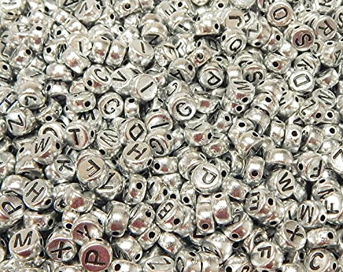 Perlin Acryl Buchstaben Perlen Set Initiale Alphabet Beads Runde Buchstabenperlen zum Auffädeln für DIY Freundschaft Armband Schmuckherstellung 600 Stück (Silber)