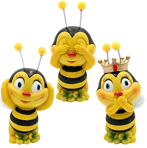 Dekohelden24 Dekofigur Bienen 3er Set, Motiv: Nicht sehen, Nicht hören, Nicht sprechen, Gartendeko, Polyresin, Größe: L/B/H ca. 5 x 6 x 12 cm