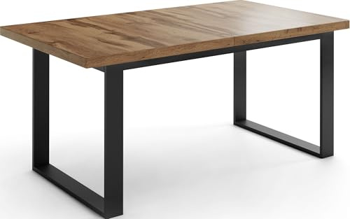 WFL GROUP Ausziehbarer Rechteckiger Esstisch im Loft-Stil mit Schwarzen Metallbeinen – Industrieller Tisch für Wohnzimmer – Ausziehbar von 160 cm auf 200 cm – Made in EU – Wotan Eiche