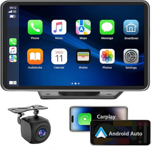 Carplay Wireless Portable Touchscreen Car Stereo Bluetooth Voice Control 7 for Apple Car Play & Android Auto Car Audio HD Screen with 1080p Backup Camera GPS Navigation/Mirror Link Fits All Cars