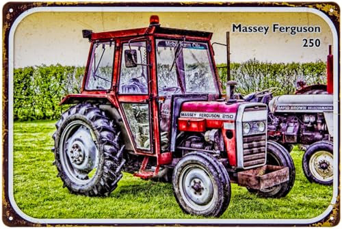 LUCKYLINDE - Plaque en tôle adaptée aux fans de Massey Ferguson – Plaque de tracteur rétro vintage, atelier, décoration de garage (20 x 30 cm)