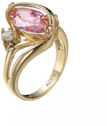 Epinki Gelbgold 9K Eheringe, Klassiker Trauringe Partnerringe mit rosa Kristall Rosa, Au 375 Hochzeitsring Antragsring mit Moissanit Echte Goldschmuck, Gr.58 (18.5)