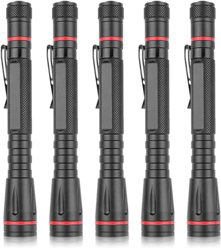 MODOAO LED-Taschenlampe, Mini wasserdicht, zoombare Taschenlampe, kompakte Taschenlampe mit Clip, Camping, Zuhause, Wandern, Inspektion, Arbeit, Notfall-Taschenlampe (5 Pack)