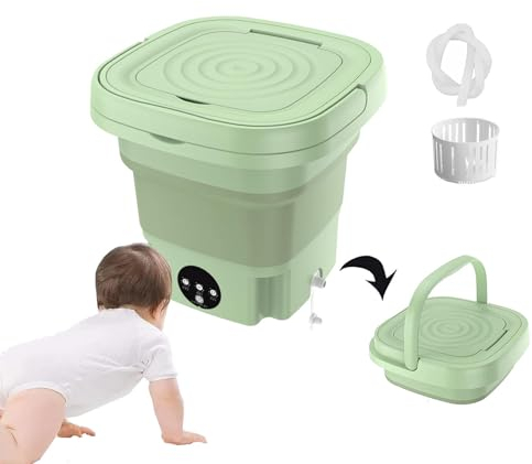 Mini Lavadora Portatil ， Lavadora Carga Superior 8L con 3 Modos De Limpieza Profunda,con Blu-Ray Mini Lavadora Plegable para,el Hogar,Viajes,Ropa Interior,Green