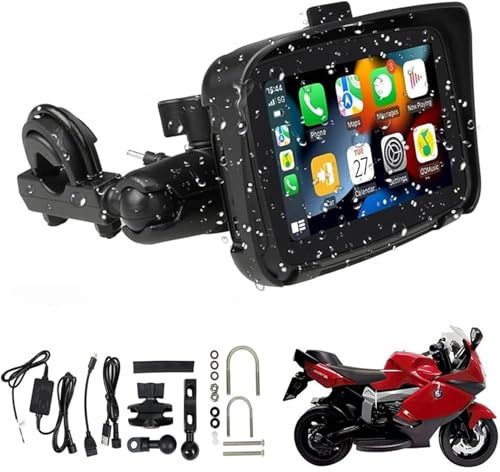 WOOYI Navegador GPS Moto, Pantalla Táctil 5 Pulgadas Carplay Inalámbrico, IPX7 Impermeable, Conexión BT, WiFi 4G USB Plug and Play, Posicionamiento Preciso, Mapa en Tiempo Real