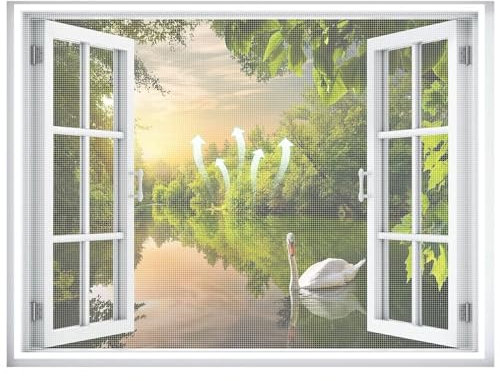 Moustiquaire Fenêtre 165x185cm Toile Moustiquaire Anti-Insectes Moustiques Mouches avec Bande Adhésive Maille Fine Rideau Filet Ecran Moustiquaire sans Perçage,Blanc