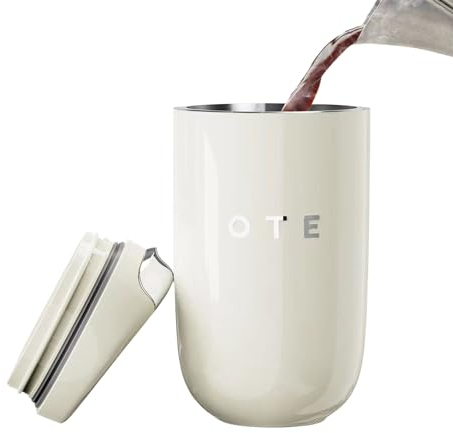 OTE Tasse isotherme, tasse à café portable, gobelet isotherme, garde les boissons chaudes pendant, tasse à café en acier inoxydable à emporter, 350 ml, gobelet de voyage anti-fuite, beige