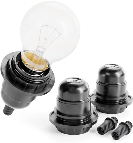 greate 3x E27 Fassung schwarz - Lampenfassung E27 mit Schirmträgerring & Gewinde - Glühbirnen Fassung 250V 60W aus Kunststoff - Lampenfassung für Lampenschirm - Light bulb socket
