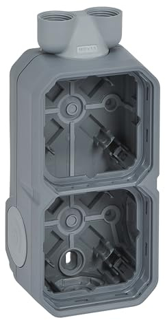 LEGRAND, Plexo New Feuchtraum Aufputzdose 2-fach, Aufputzgehäuse, 2 Membranen, 2 ISO 20 Kabelzugänge, horizontal und vertikal installierbar, Farbe: Grau, 069688L