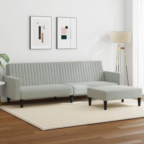 Gecheer 2-TLG.Sofagarnitur Couch Sofa Set Polstergarnitur Loungesofa Polstersofa Sofa Couchgarnitur Sitzmöbel Wohnzimmersofa Polstermöbel Sessel Couch Designsofa Gartensofa Hellgrau Samt-105