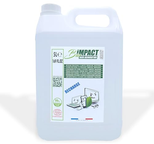 Limpiador de pantallas TV, gafas, smartphone, Bidón de 5 Litros, recambio, limpieza con aerosol para PC, televisor, ordenador portátil, certificado natural por Ecocert