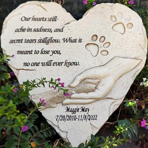 JHB Personalisierte Herzform Haustier Hund Gedenksteine, Haustier Hund Grab Marker Grabsteine Garten Steine für Garten Hinterhof Grabsteine, perfekte Haustier Hund Memorial Geschenke Verlust Geschenke