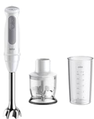 Braun MultiQuick 5 MQ50.201M, Minipimer con 5 ANNI DI ASSISTENZA, Tecnologia PowerBell Plus, Asta in Acciaio Inox, Tritatutto 350ml e Bicchiere 600ml, 1000W, nuovo modello, Bianco