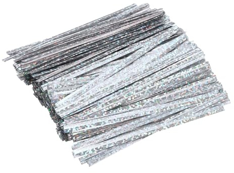 sourcing map 300 Pcs Holographic Twist Ties, 4 Reusable Bag Twist Ties for Packaging Bakery Cake Candy Coffee Bags Wedding Party Favor Supplies, Silver