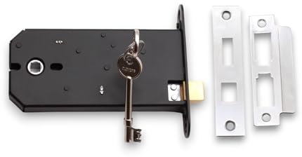 Infinity Decor 6” 150mm Horizontal 3 Lever Sash Lock Polished Chrome Mortice Iron Latch Lock Set with Key for Gate Door Replaces Union 2077