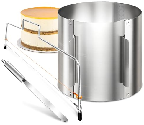 Menz Tortenring verstellbar hoch 15 cm + Tortenschneider + Streichpalette - 3-teiliges Set Edelstahl Torten-Zubehör, hochwertiges Backzubehör für professionelle Torten-Zubereitung