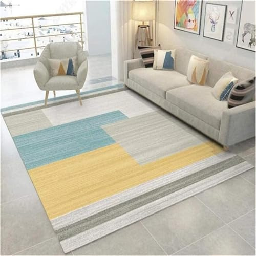 AITROMNI Dining Room Rug Living Room Rugs Modern grey yellow blue rectangular geometric design living room bedroom carpet soundproofing Small Bedroom Rug Small Rugs 200X300CM