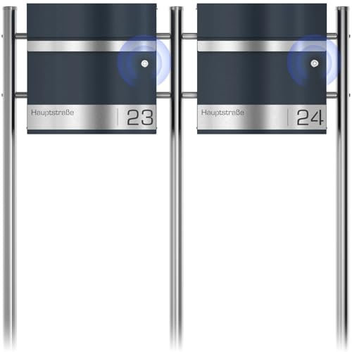 Graviers Design radio campanello doppia cassetta delle lettere antracite RAL 7016 autoportante con supporto - personalizzata in acciaio inox incisione laser nome via numero civico