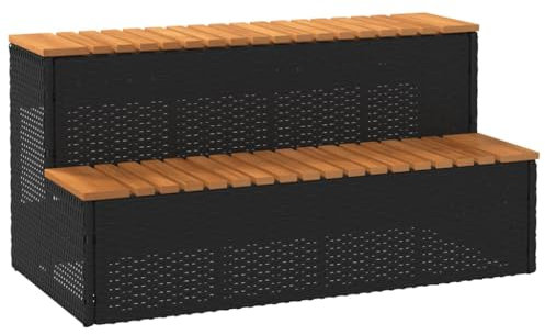 Haus & Garten, Pool & Spa, Pool & Spa Zubehör, Whirlpool-Stufe, schwarz, 100 x 50 x 50,5 cm, Polyrattan und massive Akazie