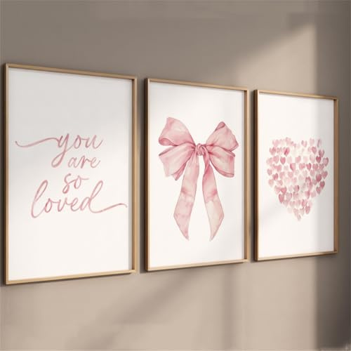 3er Poster Set Rosa Deko, Romantic Pink Poster Schmetterling Bild Teenager Zimmer, Frühling Dopamin Decor Wandposter Mädchen Ohne Rahmen Leinwand Moderne Abstrakte Bilder Wanddeko (21x30 cm,#01)