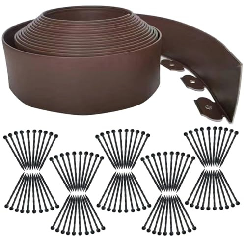 Parure de Paysage 20m, Bordure de Garniture de Jardin [Haut 10cm] kit de Garniture de pelouse Flexible sans tranchée avec 100 Clous, lit de Jardin en Gazon clôture en Plastique Robuste-Brown