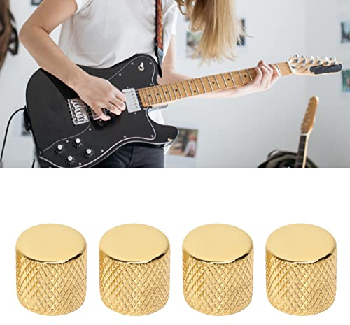 Metall Flat Top Gitarre Bass Knobs Guitar Volume/Tone Control Knobs Universal Potentiometer Pot Knobs AMP Verstärker Push auf Passform für Gitarre, Bass, 4 Stück gold