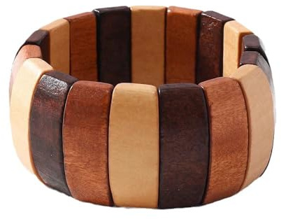 GIKILEE Böhmischer breiter klobiger Holz-Armreif, buntes Perlenarmband, afrika, ethnisch, elastisches Armband