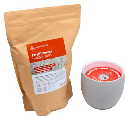 Schwabenfire Spezial Outdoor Kerze in Terracotta Schale Grau Duftkerze mit 100 % natürlichem Citronella Öl + 1KG Wachs mit Dauerdocht Windlicht Outdoor Tischfeuer Campingkerze Geschenke für Frauen