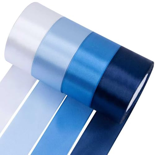 Foshird Satinband Blau 40mmx22m Geschenkband Hellblau Schleifenband Hochzeit Polyester DunkelBlau Bänder zum Basteln Weiß Dekoband für Geburtstag DIY Geschenkverpackung