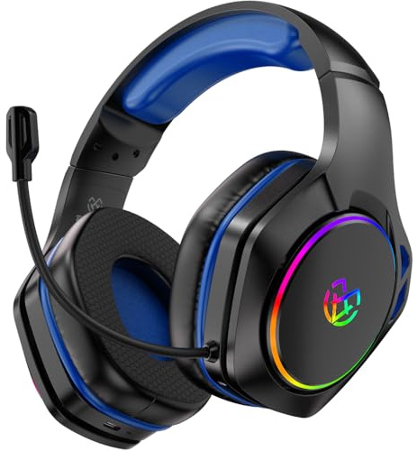 Tatybo Cuffie da gioco senza fili, cuffie con microfono rumore ambientale, 7.1 suono surround, batteria da 35 H, trasduttori 50 mm, auricolari traspiranti, cuffie gamer per Ps5 PC Ps4 Switch, nero-blu