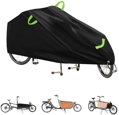 Lastenrad Abdeckung, Fahrradabdeckung Wasserdicht Lastenrad, 420D Oxford-Gewebe Schutzhülle für Einspurige Lastenräder mit Reflektorstreifen UV-Schutz, Reißfest, 280x65x100 cm