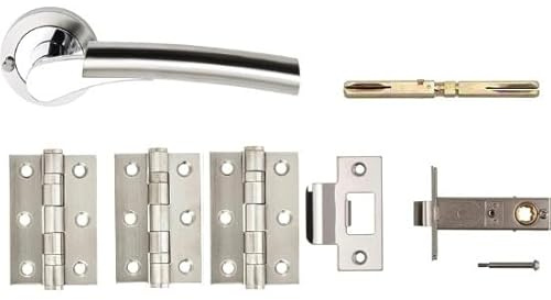 Dale Hardware Ultimo Door Handles & Push Button Privacy Latch, Complete Set with Door Handles, 75mm Tubular Latch and 3 x 75mm Ball Bearing Hinges, for Internal Wooden Doors. Polished Chrome