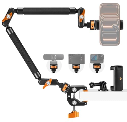 K&F CONCEPT 22 Magic Arm Clamp, Overhead Desk Camera Mount with Action Camera Adapter, Long Articulating Friction Boom Arm for Action Camera Microphone Webcam Light